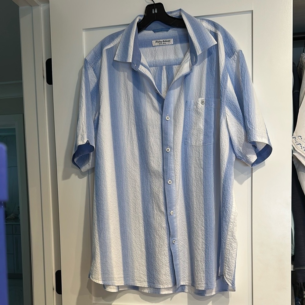 Tommy Bahama Blue and White Casual Button Down Shirt